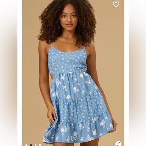 Altar'd State Light Blue Floral Tiered Mini Dress